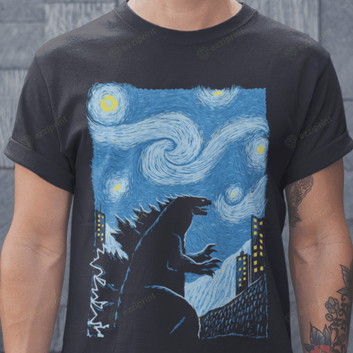 God in Starry Night Godzilla T-Shirt