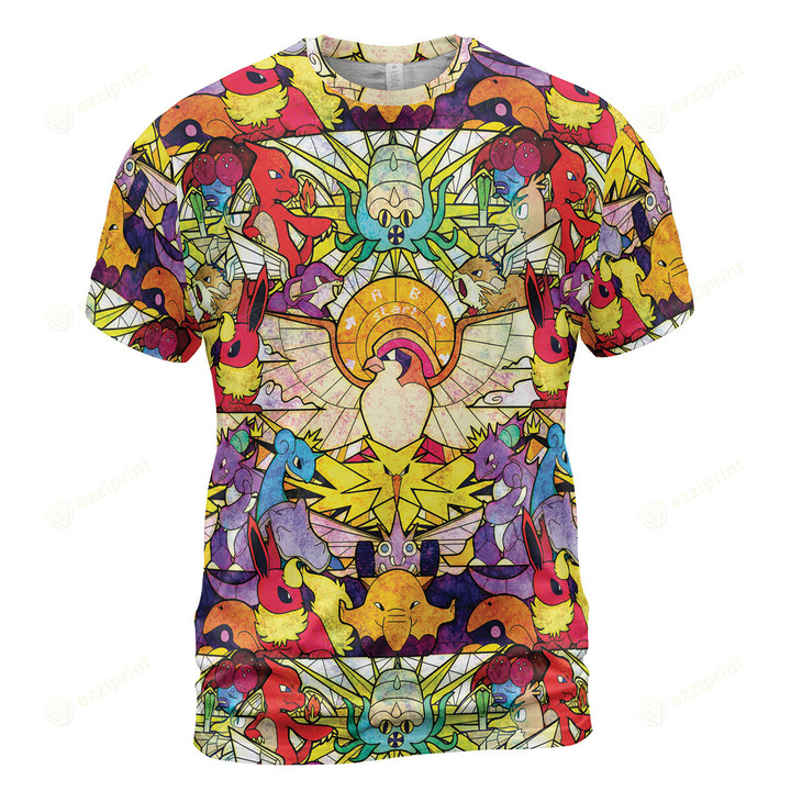 Stained Glass Pokemon AOP T-shirt