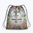 Peace Love Positivity Hippie Accessorie Drawstring Backpack