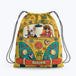 Hippie Girl Bulldog Car Flower Hippie Accessorie Drawstring Backpack