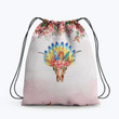 Bull Skull Hippie Flower Hippie Accessorie Drawstring Backpack