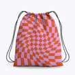 Retro Orange and Pink Bright Psychedelic Twisted Checker Swirl Hippie Accessorie Drawstring Backpack