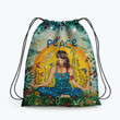 Peace Love Girl Yoga Hippie Accessorie Drawstring Backpack
