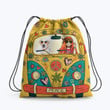 Hippie Girl Golden Retriever Car Flower Hippie Accessorie Drawstring Backpack