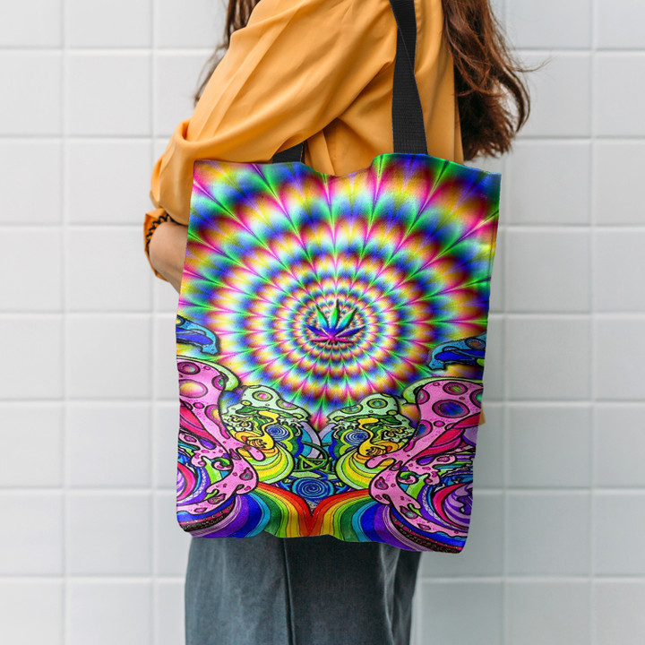 Hippie Psychedelic Leaves Pattern Hippie Accessories Tote Bag