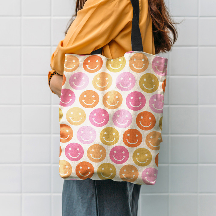 Rainbow Groovy Smiles Pattern Hippie Accessories Tote Bag