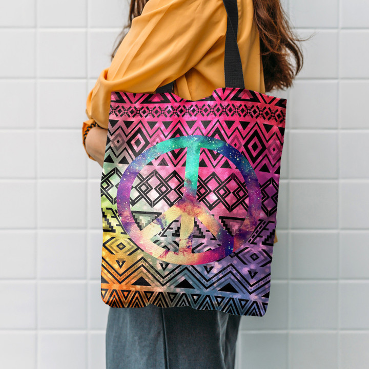 Hippie Galaxy Symbol Pattern Hippie Accessories Tote Bag