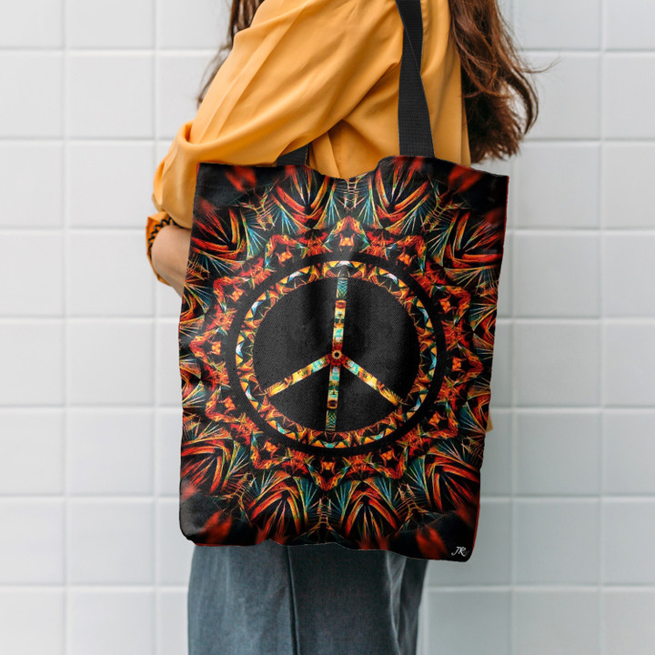 Hippie Peace Love Red Pattern Hippie Accessories Tote Bag