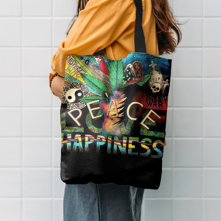 Peace Leaves Happiness Hippie Accessories Tote Bag