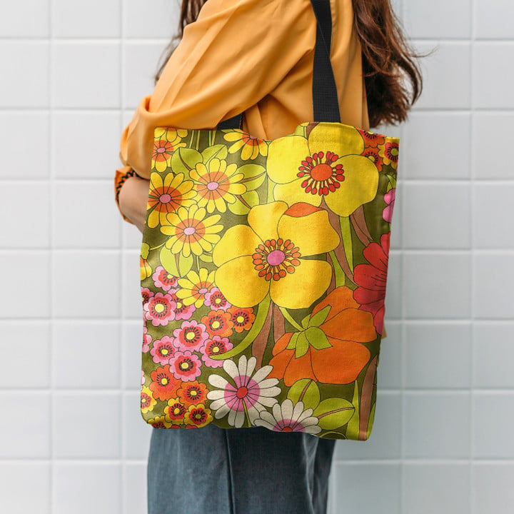 Vintage Retro Bloom Flowers Hippie Accessories Tote Bag