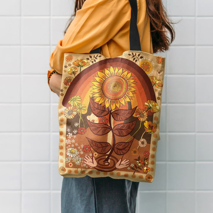 70s Sunflower Boho Hippie Accessories Tote Bag