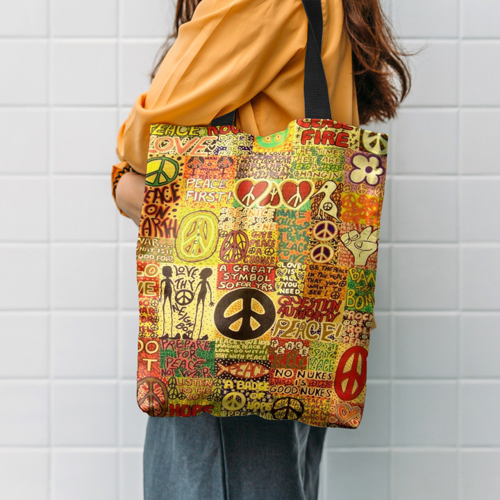 Hippie Love Pattern Yellow Hippie Accessories Tote Bag