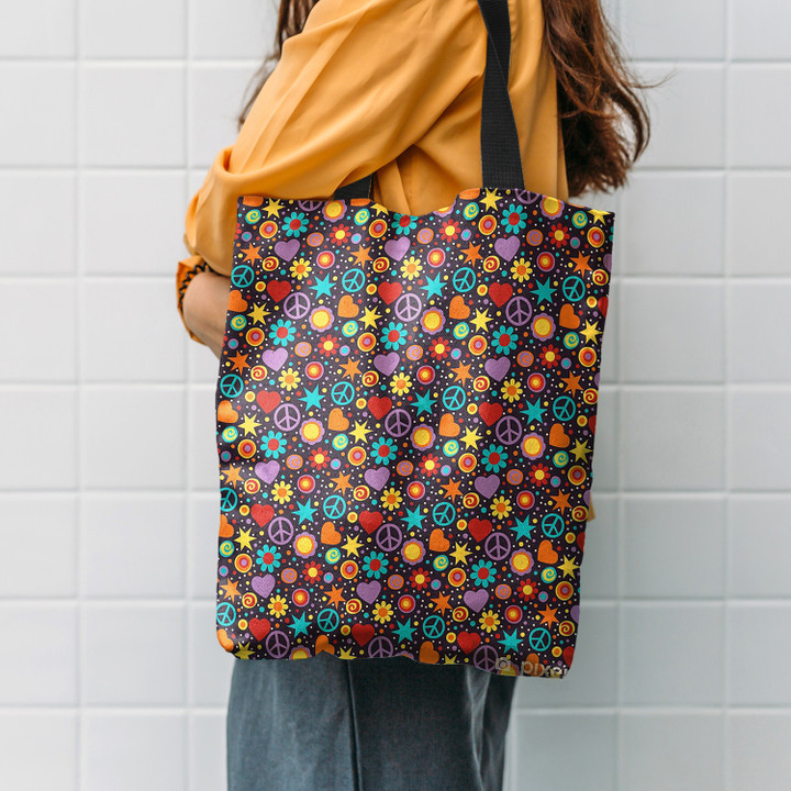 Flower Power Hippie Seamless Pattern Hippie Accessories Tote Bag
