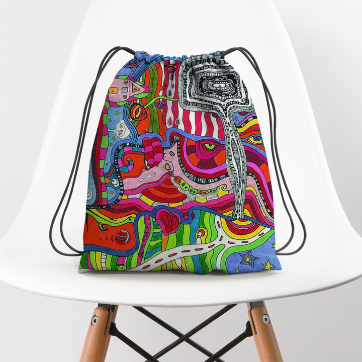 Psychedelic Area Rug Multi Directional Hippie Accessorie Drawstring Backpack