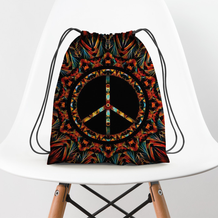 Hippie Peace Love Red Pattern Hippie Accessorie Drawstring Backpack