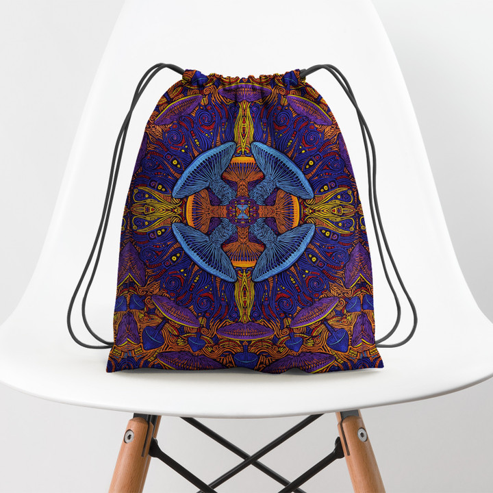 Hippie Mushroom Pattern Hippie Accessorie Drawstring Backpack