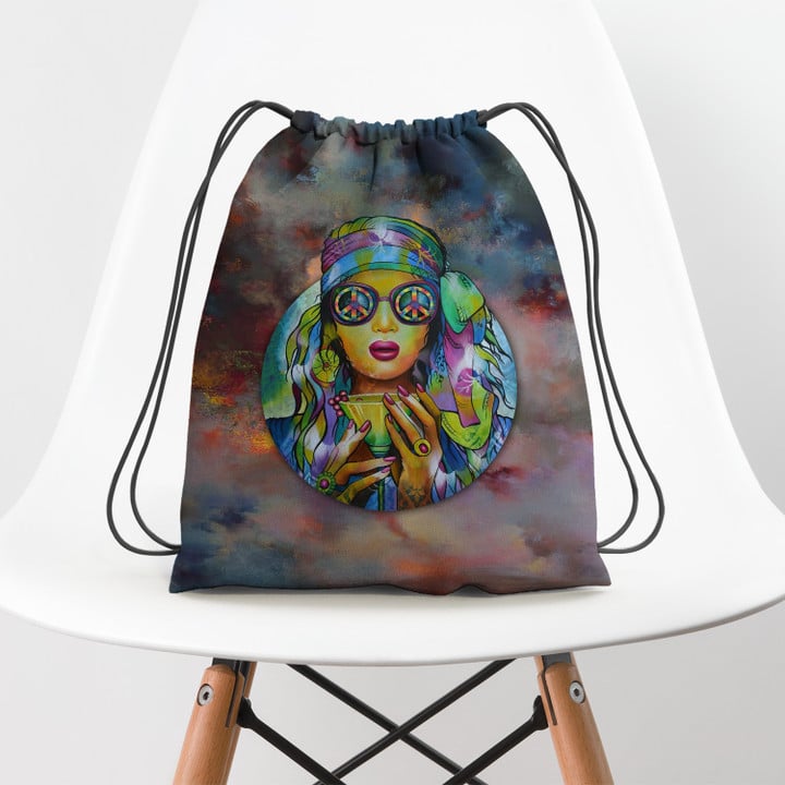 Hippie Girl Love Hippie Accessorie Drawstring Backpack
