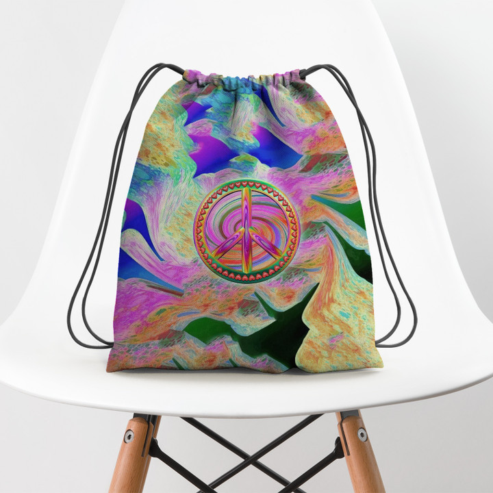 Hippie Colorfun Heart Hippie Accessorie Drawstring Backpack