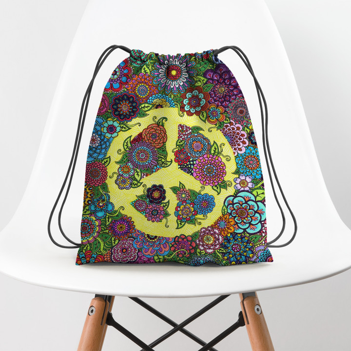 Folower Pattern Hippie Accessorie Drawstring Backpack