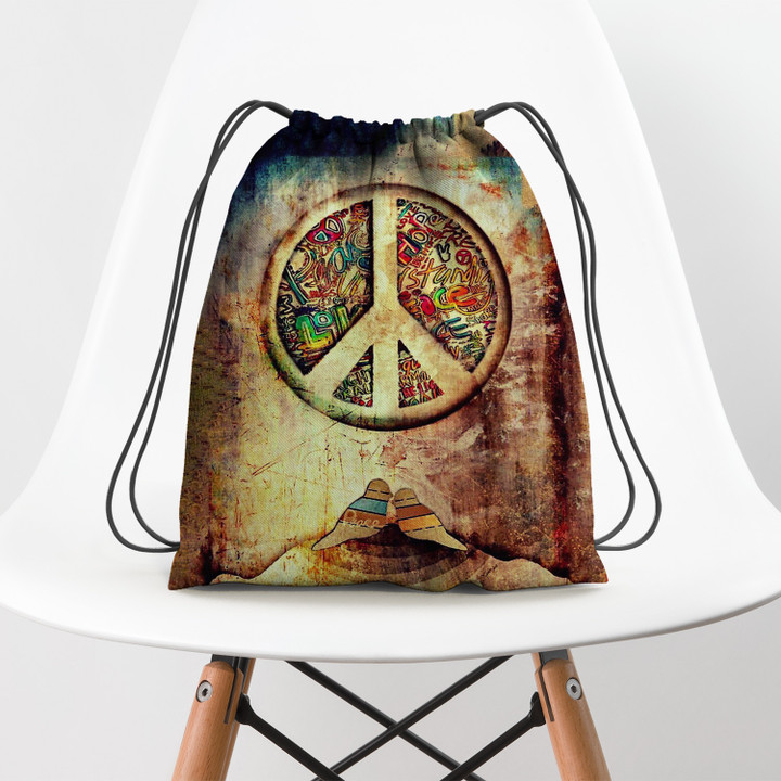 Hippie Peace Love Vintage Hippie Accessorie Drawstring Backpack