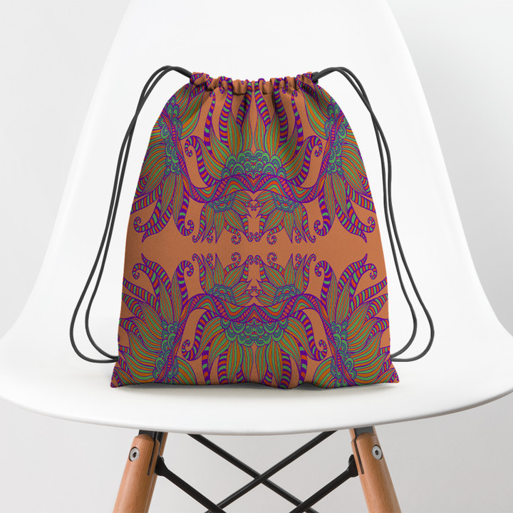 Ethnic hippie ornamental colorful retro pattern Hippie Accessorie Drawstring Backpack