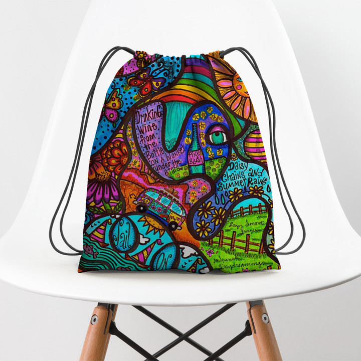 Hippie Art Sun Flower Hippie Accessorie Drawstring Backpack