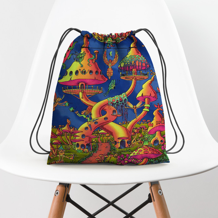 Hippie Mushroom City Hippie Accessorie Drawstring Backpack