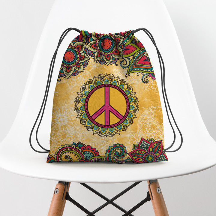 Hippie Mandala Flower Yellow Hippie Accessorie Drawstring Backpack