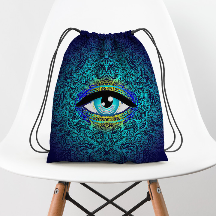 Sacred Geometry Symbol With All Seeing Hippie Accessorie Drawstring Backpack