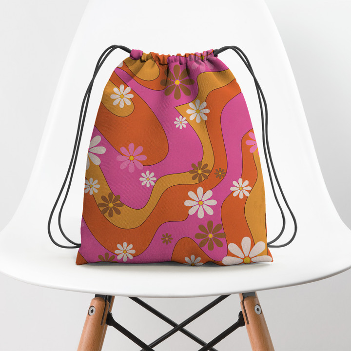Groovy 60's and 70's Flower Power Hippie Accessorie Drawstring Backpack