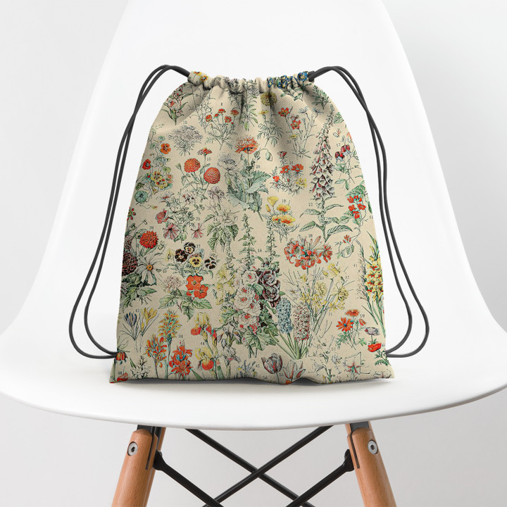 Wildflower Diagram Fleurs II by Adolphe Millot XL 19th Century Science Textbook Hippie Accessorie Drawstring Backpack