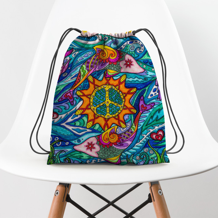 Fishing Hippie Pattern Color Hippie Accessorie Drawstring Backpack