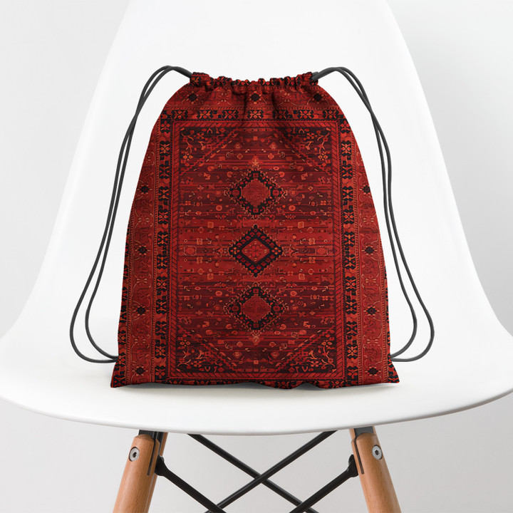 Red Traditional Oriental Boho Hippie Accessorie Drawstring Backpack