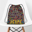 Peace Love Pattern Hippie Accessorie Drawstring Backpack