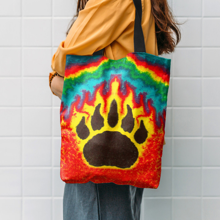 Paw Bear Hippie Patterm Hippie Accessories Tote Bag