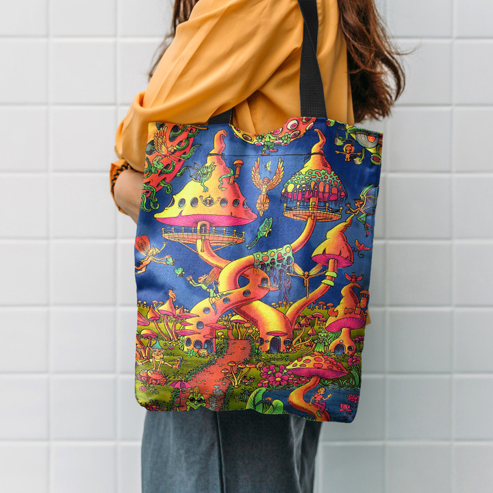 Hippie Mushroom City Hippie Accessories Tote Bag
