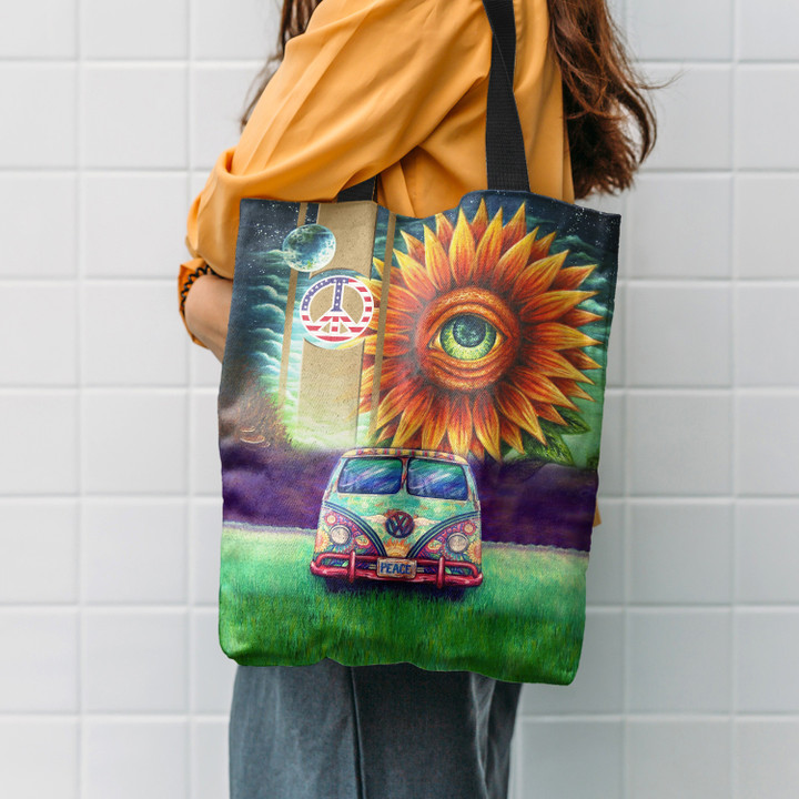 Hippie Sun Flower Eye Hippie Accessories Tote Bag