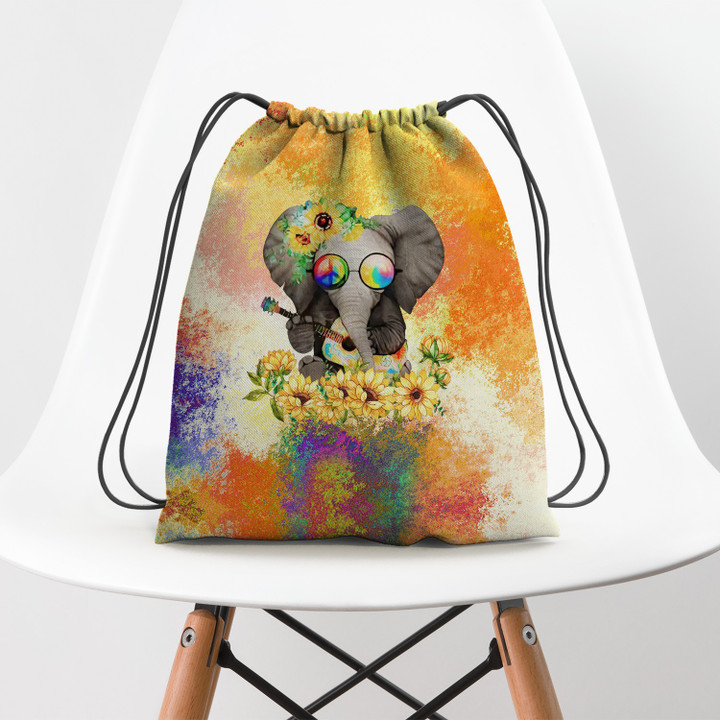 Hippie Sun Flower Elepans Hippie Accessorie Drawstring Backpack