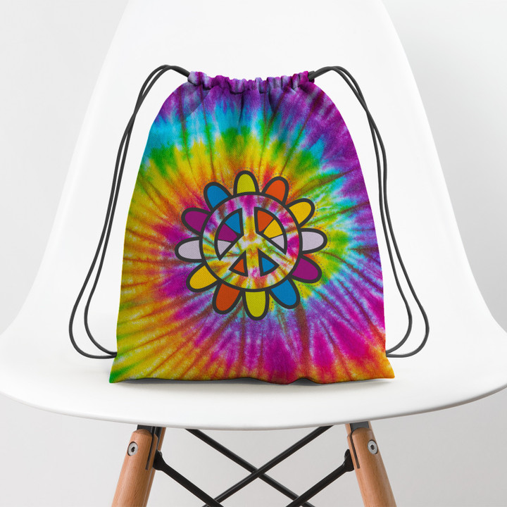 Hippie Ty Dye Flower Pattern Hippie Accessorie Drawstring Backpack
