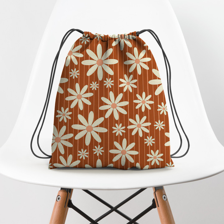 Retro Groovy Daisy Flower Power Vintage Boho Pattern Hippie Accessorie Drawstring Backpack