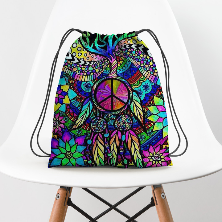 Hippie Dream Catcher Color Hippie Accessorie Drawstring Backpack