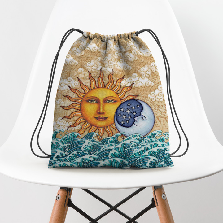 Sun And Moon Hippe Sea Hippie Accessorie Drawstring Backpack