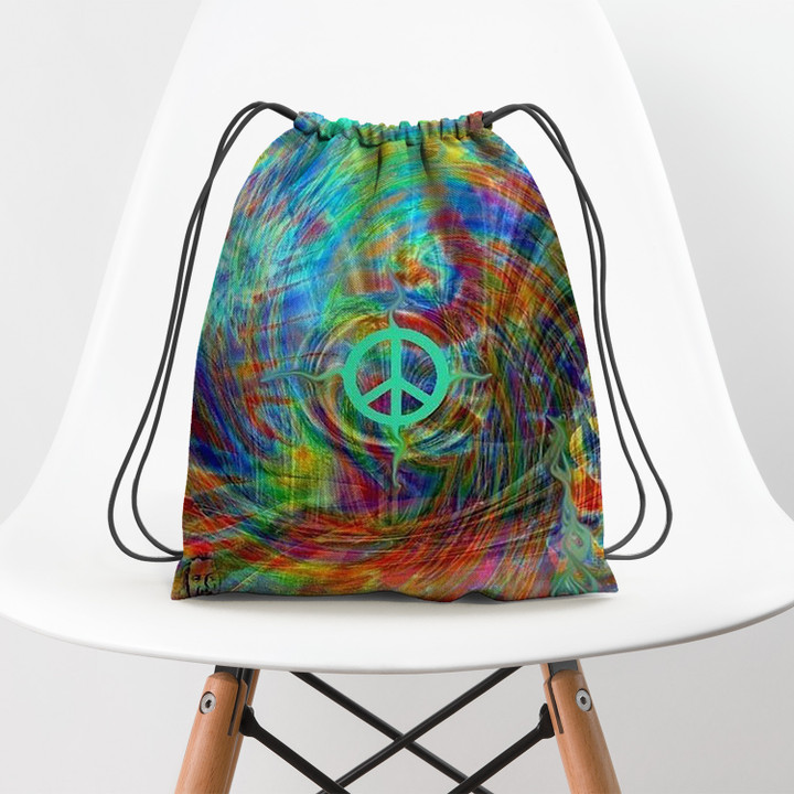 Ginni Byrnes Peace Love Hippie Accessorie Drawstring Backpack