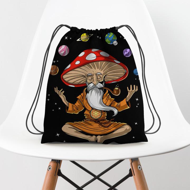Buddha Magic Mushroom Hippie Accessorie Drawstring Backpack