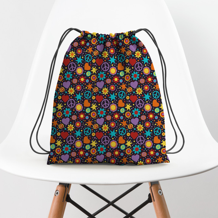 Flower Power Hippie Seamless Pattern Hippie Accessorie Drawstring Backpack