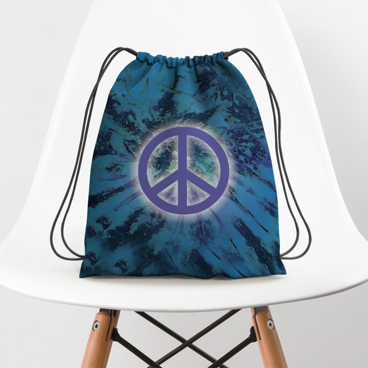 Peace Love hippie blue Hippie Accessorie Drawstring Backpack
