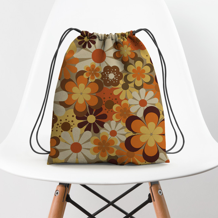 70's Floral Prints Hippie Accessorie Drawstring Backpack