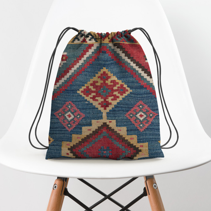 Vintage Woven Kilim BoHo Hippie Accessorie Drawstring Backpack