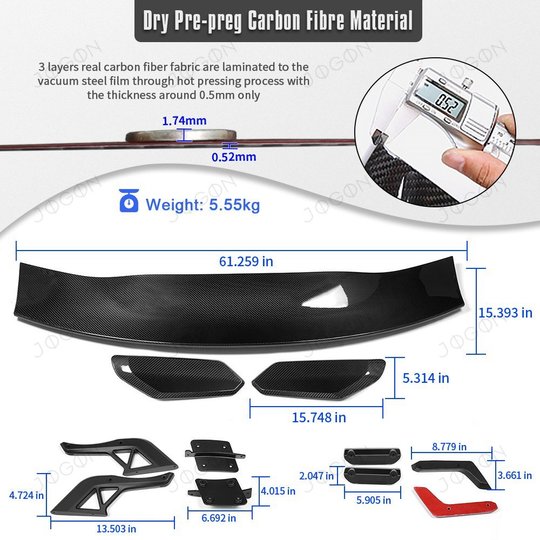 Pre-preg Carbon Fiber High Wing Rear Spoiler For Ford Mustang 2015-2026 S550 S650 D2FT040D