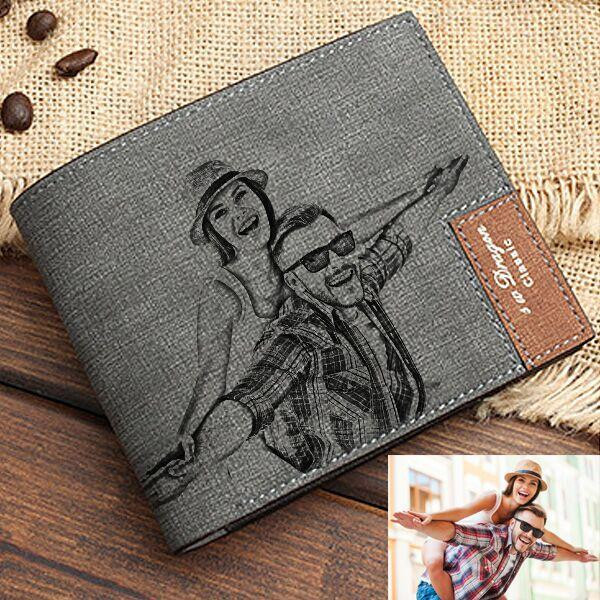 Personalized Photo Men's Gray Wallet